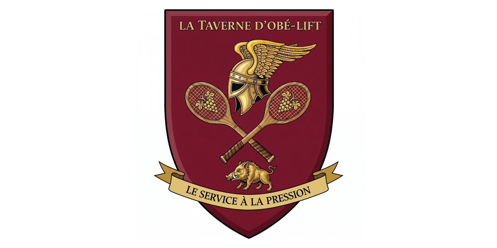 Le blason de La Taverne d'Obé-Lift, la taverne du club au Festival Gimontois — « Le service à la pression »